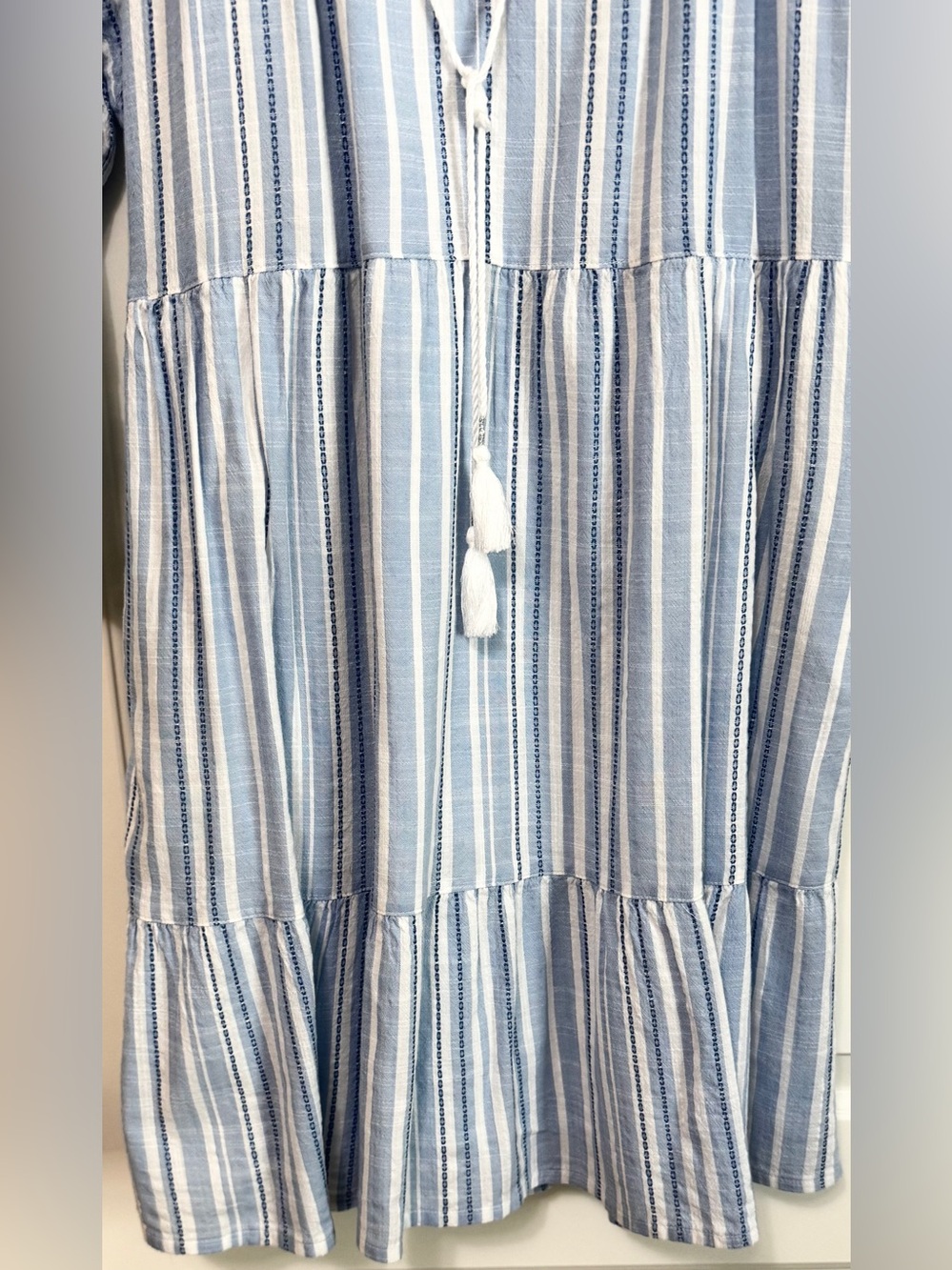 Tommy Bahama Blue Striped Tiered Dress Lace Trim Resort Cover-Up M - Picture 9 of 12